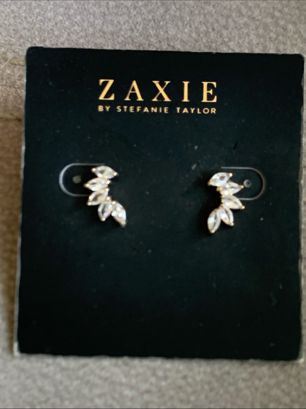 Zaxie Gold Leaf Crystal Ear Climbers - Gold